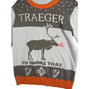 Traeger Ugly Christmas Sweater Men's Large Smoke Meat Reindeer Graphic